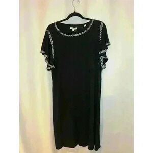 Max Studio Plus 1X Black Flutter Sleeve Knee Length Dress Women